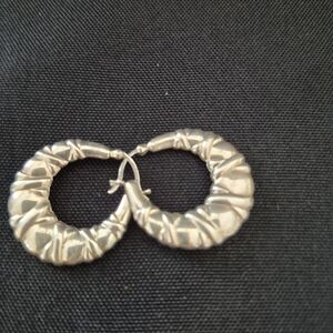 Artisan Textured Silver Hoop Earrings